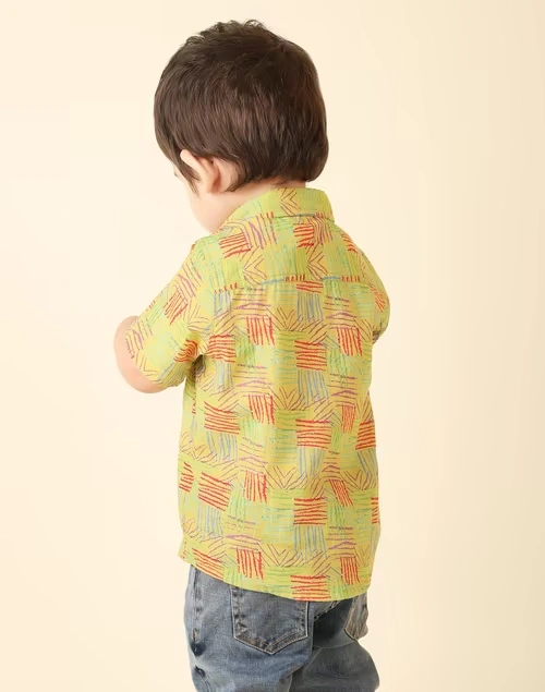 Green Cotton Printed Shirt