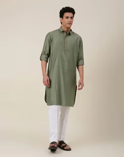 Green Viscose Silk Woven Pathani