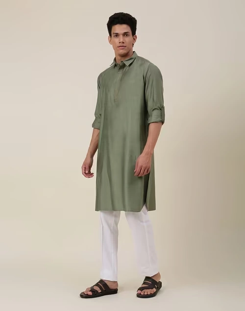 Green Viscose Silk Woven Pathani