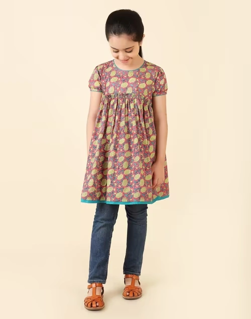 Pink Cotton Printed Kurta