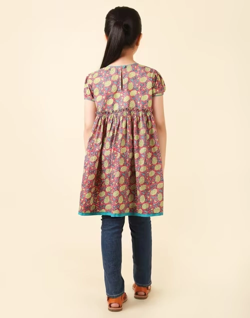 Pink Cotton Printed Kurta