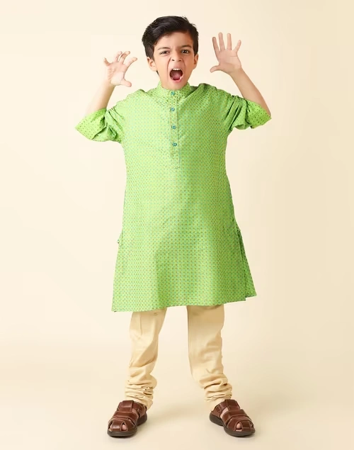 Green Viscose Silk Printed Long Kurta