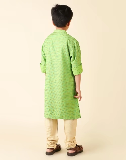 Green Viscose Silk Printed Long Kurta