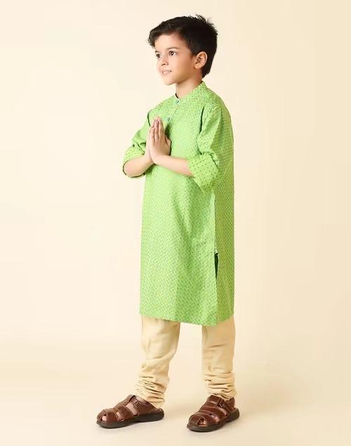 Green Viscose Silk Printed Long Kurta