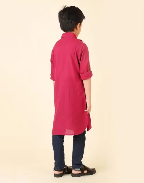 Wine Cotton Regular Collar Pathani