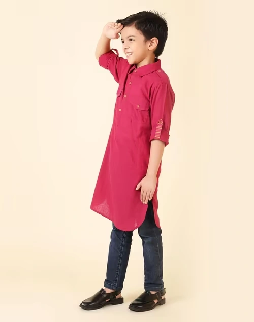 Wine Cotton Regular Collar Pathani