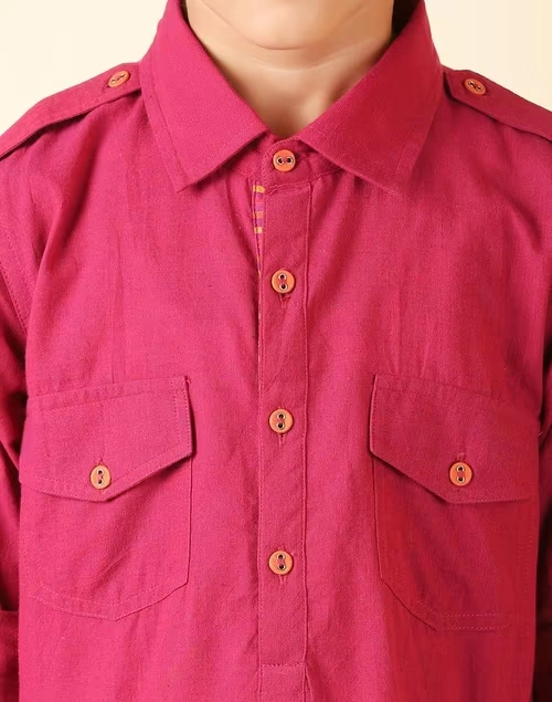 Wine Cotton Regular Collar Pathani