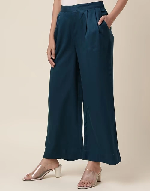 Blue Rayon Blend Ankle Length Palazzo