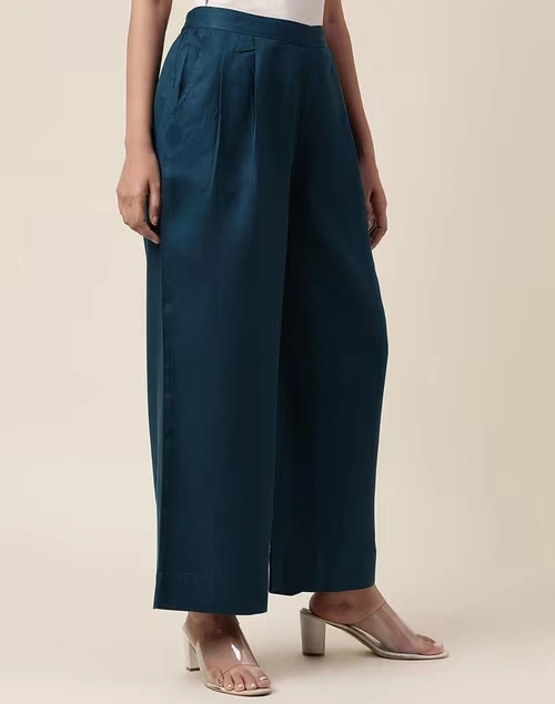 Blue Rayon Blend Ankle Length Palazzo