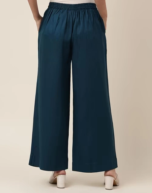Blue Rayon Blend Ankle Length Palazzo