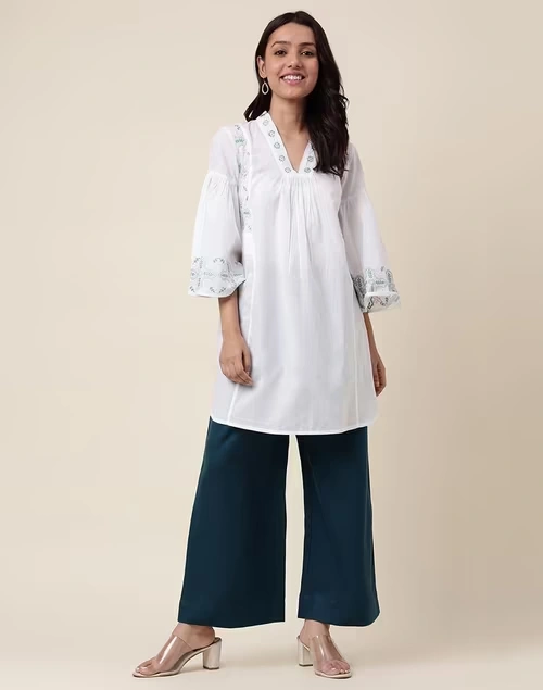 Blue Rayon Blend Ankle Length Palazzo