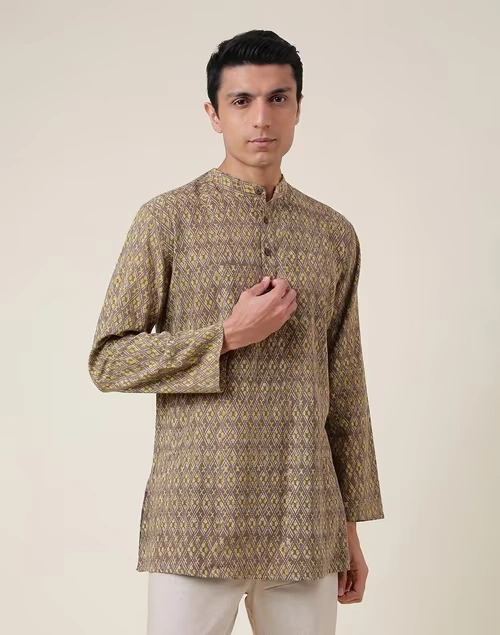 Brown Cotton Printed Short Kurta