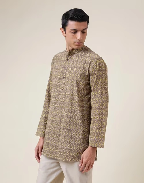 Brown Cotton Printed Short Kurta