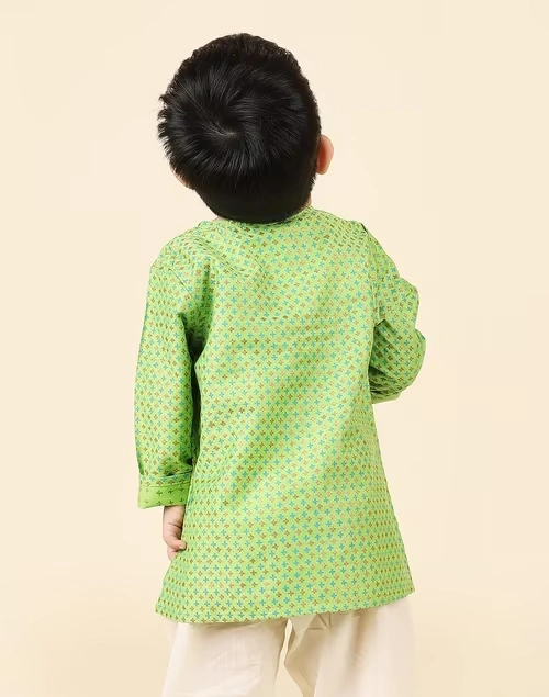 Green Viscose Silk Printed Long Kurta