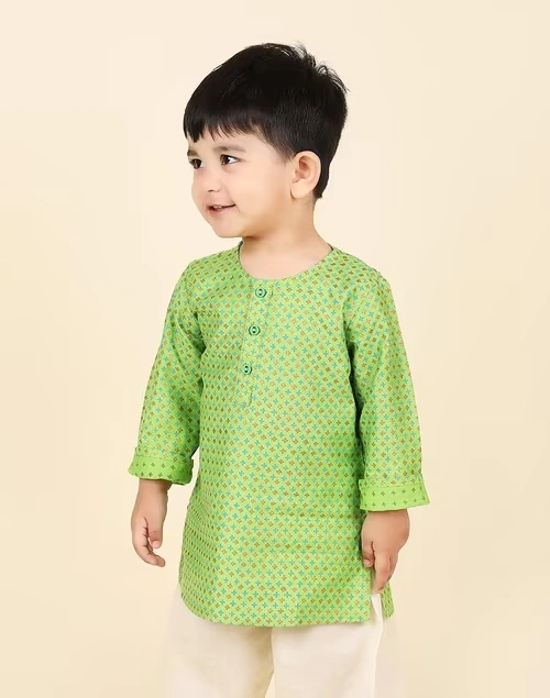 Green Viscose Silk Printed Long Kurta
