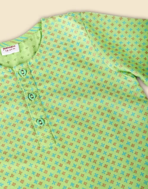 Green Viscose Silk Printed Long Kurta