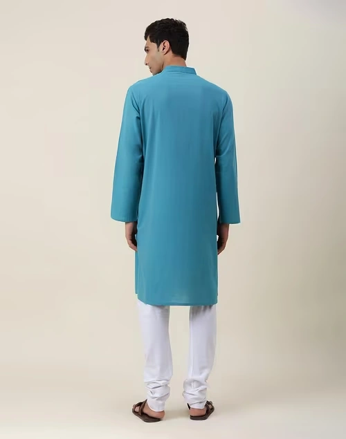 Blue Cotton Chikankari Embroidered Long Kurta 3 Blue Cotton Chikankari Embroidered Long Kurta
