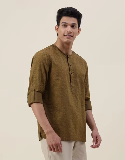 Brown Cotton Printed Slim Fit Mid Placket Shirt 3 Brown Cotton Printed Slim Fit Mid Placket Shirt