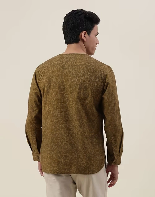 Brown Cotton Printed Slim Fit Mid Placket Shirt 4 Brown Cotton Printed Slim Fit Mid Placket Shirt