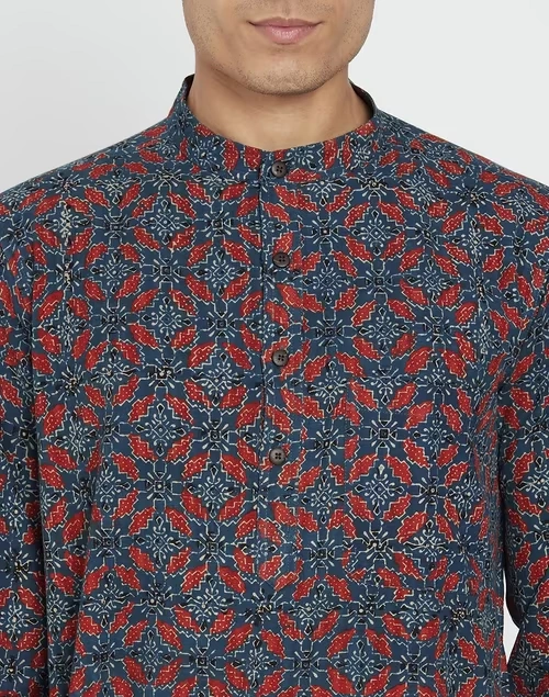 Indigo Cotton Printed Long Kurta