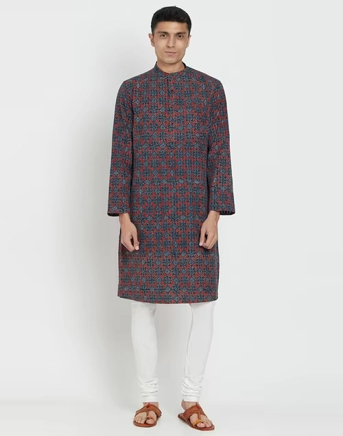 Indigo Cotton Printed Long Kurta 3 Indigo Cotton Printed Long Kurta