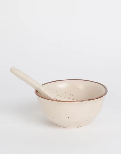 Natural Kadir Ceramic Soup Bowl With Spoon