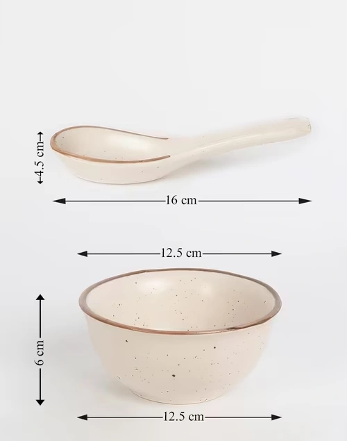 Natural Kadir Ceramic Soup Bowl With Spoon 4 Natural Kadir Ceramic Soup Bowl With Spoon