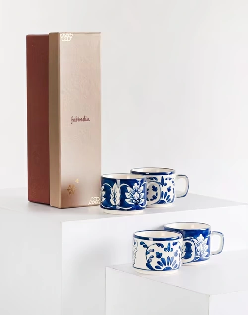 Blue Neelkamal Ceramic Mug | Set of 4