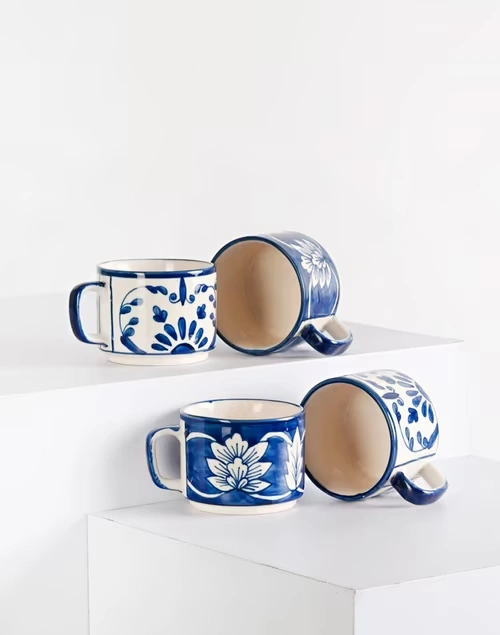 Blue Neelkamal Ceramic Mug | Set of 4
