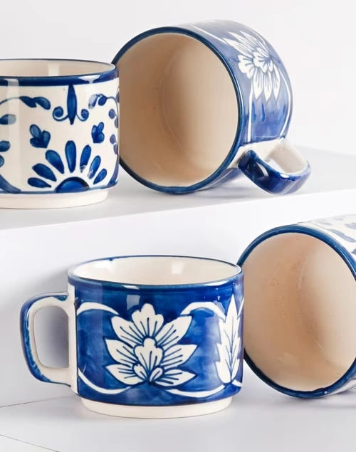 Blue Neelkamal Ceramic Mug | Set of 4 3 Blue Neelkamal Ceramic Mug | Set of 4