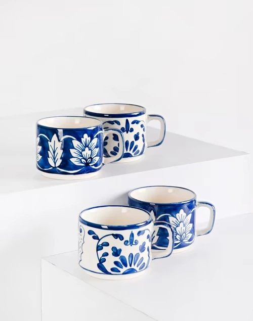 Blue Neelkamal Ceramic Mug | Set of 4 4 Blue Neelkamal Ceramic Mug | Set of 4