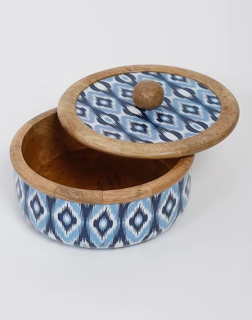 Blue Devang Wood Chapati Box