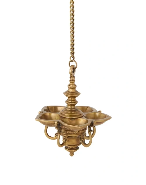 Antique Brass Mehnoor Hanging Oil Lamp Metal Small