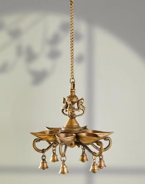 Antique Brass Mehnoor Hanging Bird Oil Lamp Metal