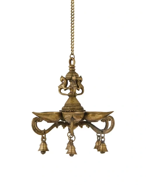 Antique Brass Mehnoor Hanging Bird Oil Lamp Metal