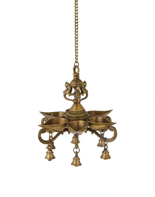 Antique Brass Mehnoor Hanging Bird Oil Lamp Metal