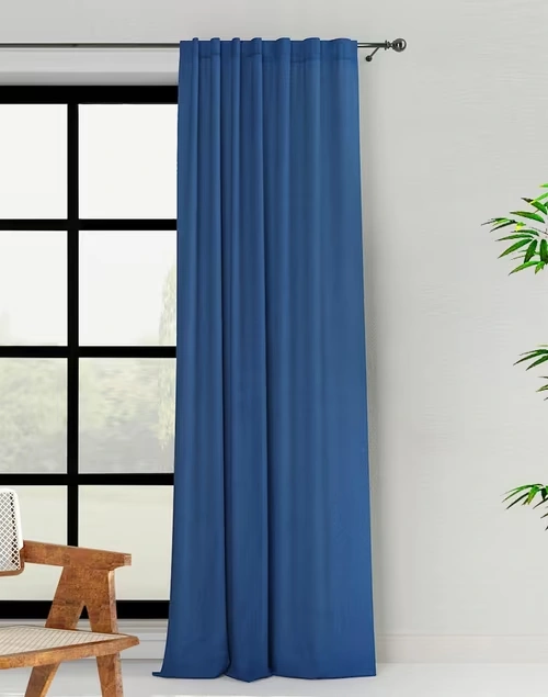 Blue Cotton Silk Printed Khari Curtain | 1pc