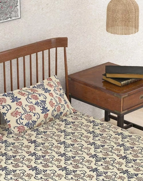 Beige Mehulika Cotton Printed Single Bed Sheet With 1 Pillow Cover 3 Beige Mehulika Cotton Printed Single Bed Sheet With 1 Pillow Cover