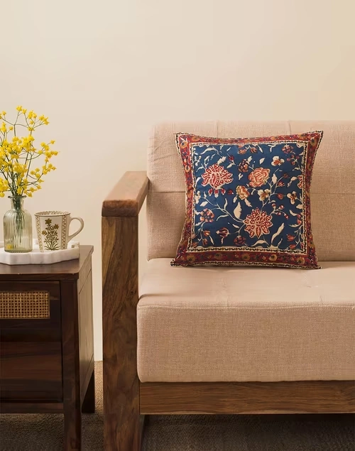 Blue Mehulika Cotton Printed Cushion Cover