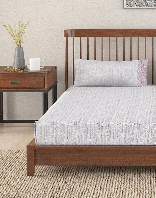 Wine Ameera Cotton Printed Single Bed Sheet With 1 Pillow Cover