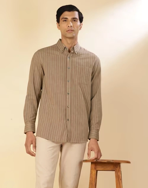 Grey Cotton Striped Shirt