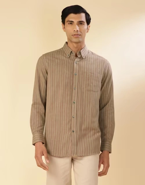 Grey Cotton Striped Shirt