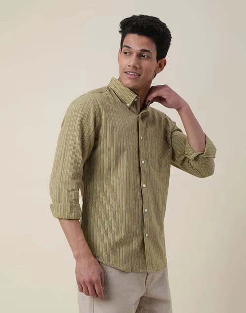 Green Cotton Striped Slim Fit Shirt 3 Green Cotton Striped Slim Fit Shirt