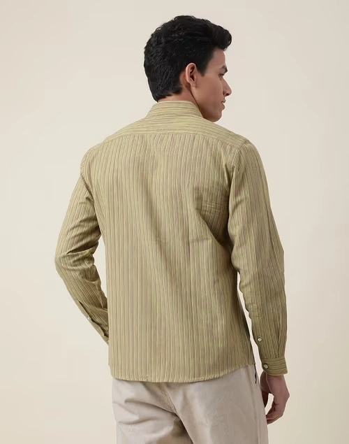 Green Cotton Striped Slim Fit Shirt 4 Green Cotton Striped Slim Fit Shirt