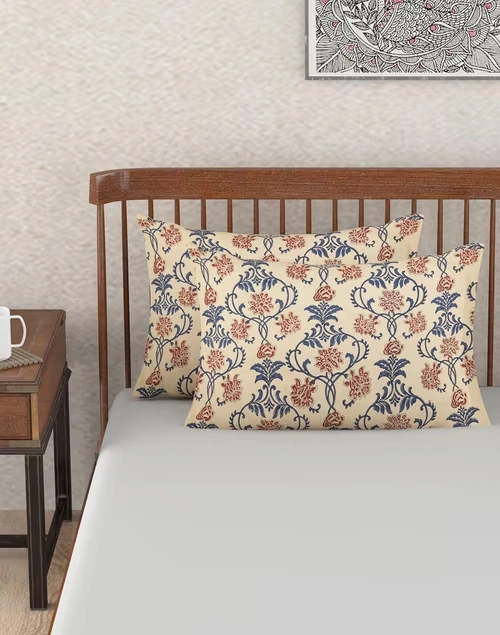 Beige Mehulika Cotton Pillow Cover | Set of 2