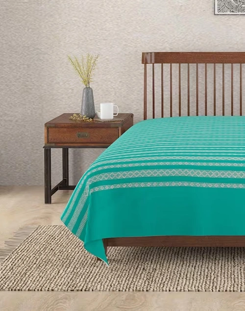 Teal Azar Cotton Double Bed Cover