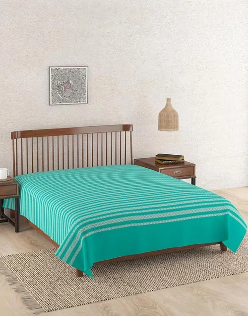 Teal Azar Cotton Double Bed Cover