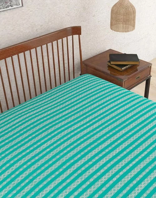 Teal Azar Cotton Double Bed Cover 3 Teal Azar Cotton Double Bed Cover