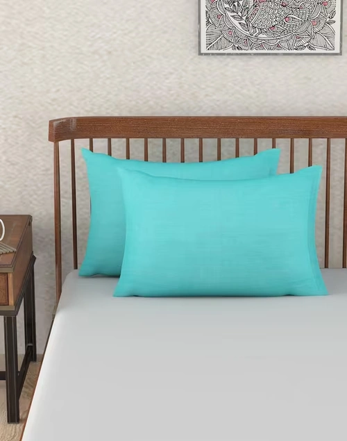 Turquoise Cotton Pillow Cover Set Of 2