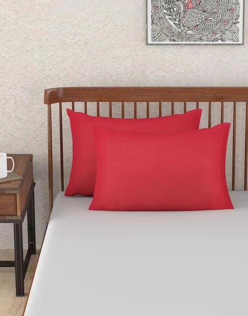 Red Cotton Pillow Cover Set | Set of 2